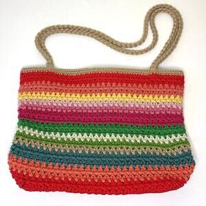 The Sak Crochet Shoulder Bag Handbag Purse | Multi Color Rainbow | EUC